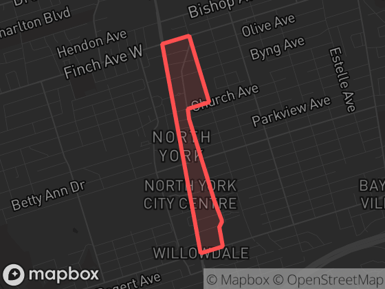 Map of Yonge-Doris in Toronto with its official boundary outlined