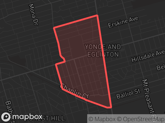 Map of Yonge-Eglinton in Toronto with its official boundary outlined