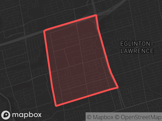 Map of Yorkdale-Glen Park in Toronto with its official boundary outlined