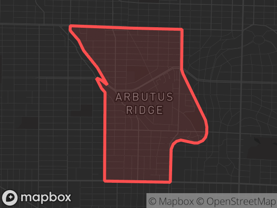 Map of Arbutus Ridge in Vancouver with its official boundary outlined