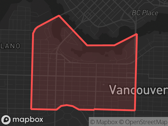 Map of Fairview in Vancouver with its official boundary outlined