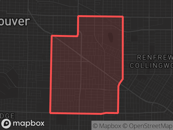 Map of Kensington-Cedar Cottage in Vancouver with its official boundary outlined