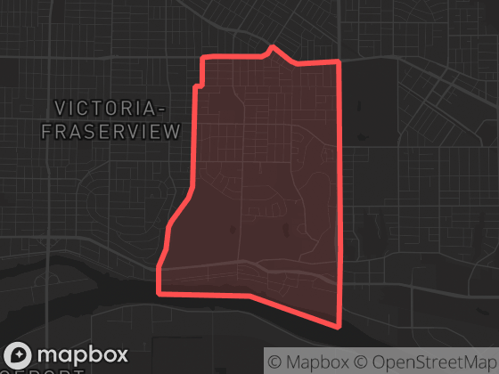 Map of Killarney in Vancouver with its official boundary outlined