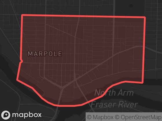 Map of Marpole in Vancouver with its official boundary outlined
