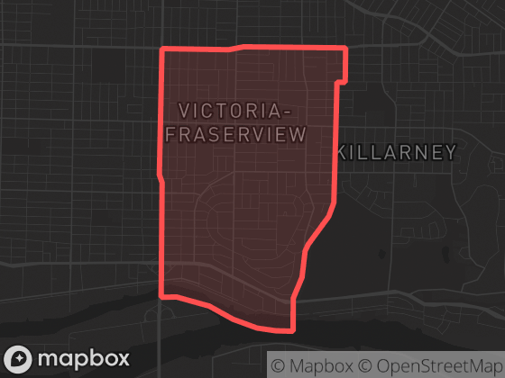 Map of Victoria-Fraserview in Vancouver with its official boundary outlined