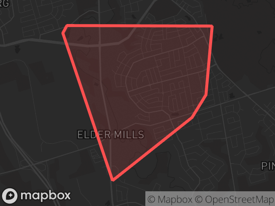 Map of Elder Mills in Vaughan with its official boundary outlined