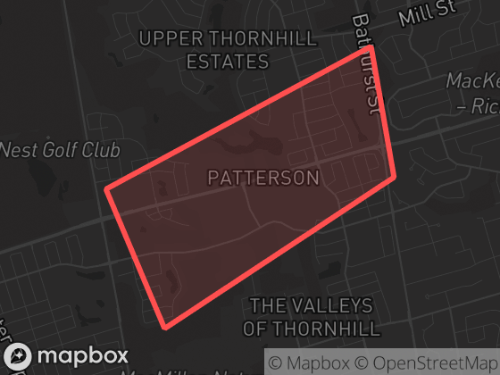 Map of Patterson in Vaughan with its official boundary outlined