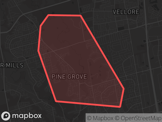 Map of Pine Grove in Vaughan with its official boundary outlined