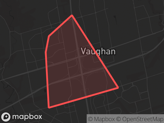 Map of Vaughan Metropolitan Centre in Vaughan with its official boundary outlined